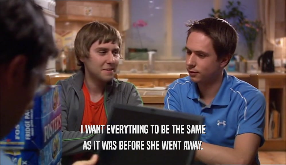 I WANT EVERYTHING TO BE THE SAME AS IT WAS BEFORE SHE WENT AWAY. 