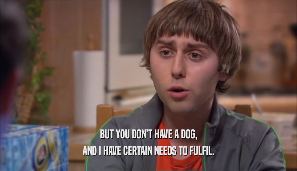 BUT YOU DON'T HAVE A DOG, AND I HAVE CERTAIN NEEDS TO FULFIL. 