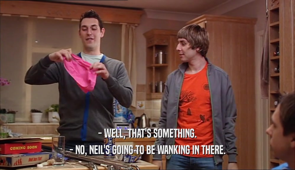 - WELL, THAT'S SOMETHING. - NO, NEIL'S GOING TO BE WANKING IN THERE. 