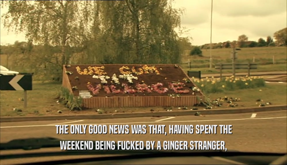THE ONLY GOOD NEWS WAS THAT, HAVING SPENT THE WEEKEND BEING FUCKED BY A GINGER STRANGER, 