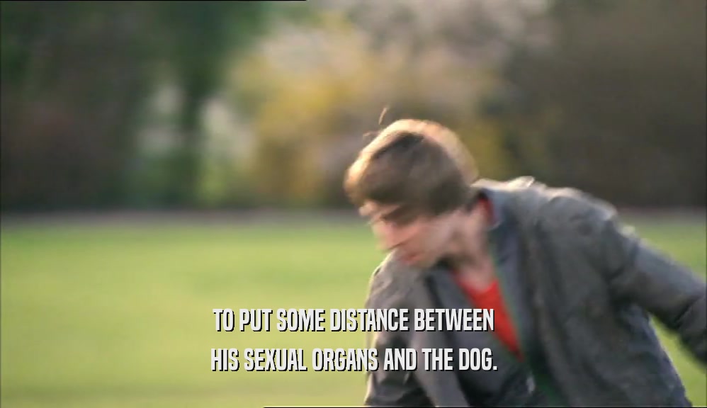 TO PUT SOME DISTANCE BETWEEN HIS SEXUAL ORGANS AND THE DOG. 
