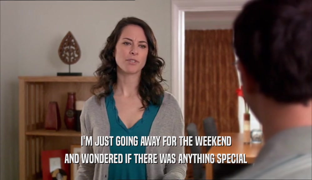 I'M JUST GOING AWAY FOR THE WEEKEND AND WONDERED IF THERE WAS ANYTHING SPECIAL 