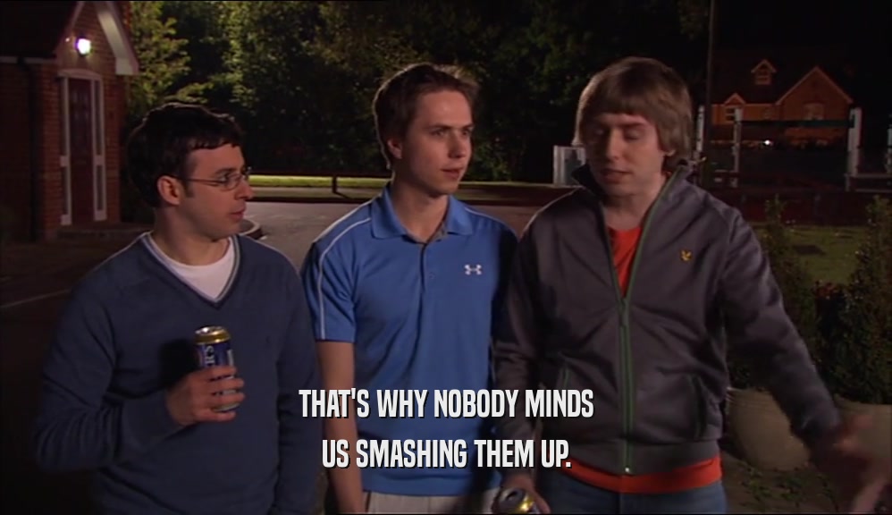THAT'S WHY NOBODY MINDS US SMASHING THEM UP. 