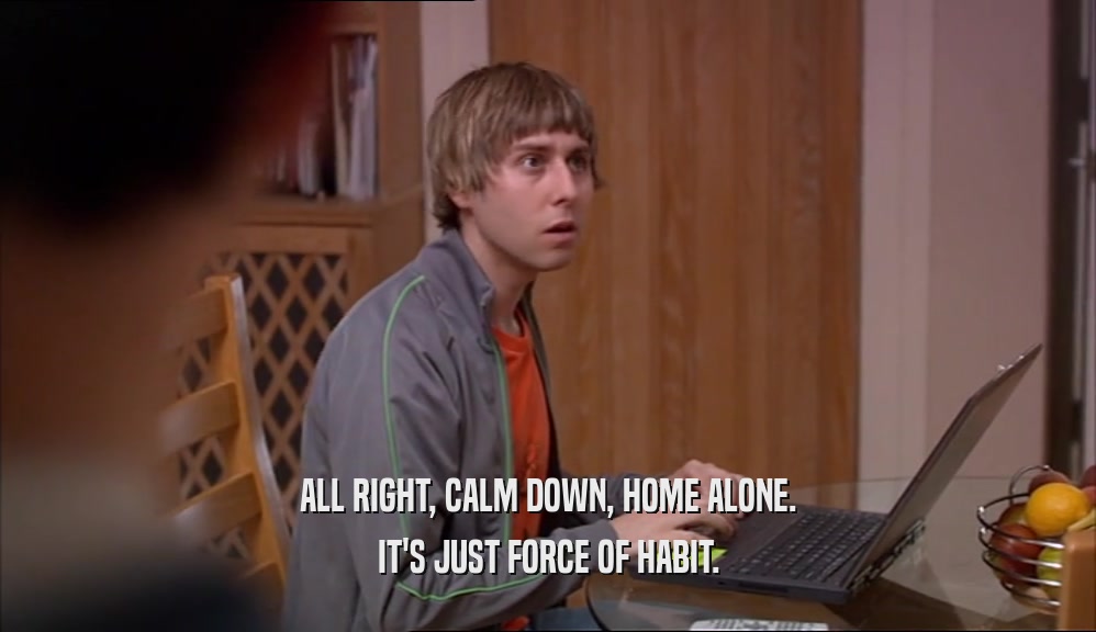 ALL RIGHT, CALM DOWN, HOME ALONE. IT'S JUST FORCE OF HABIT. 