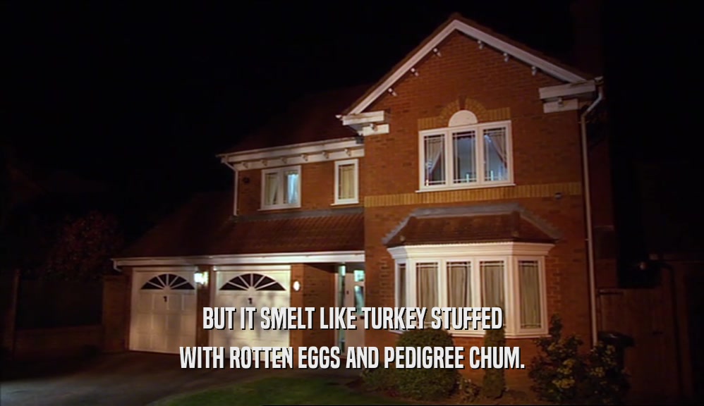 BUT IT SMELT LIKE TURKEY STUFFED WITH ROTTEN EGGS AND PEDIGREE CHUM. 