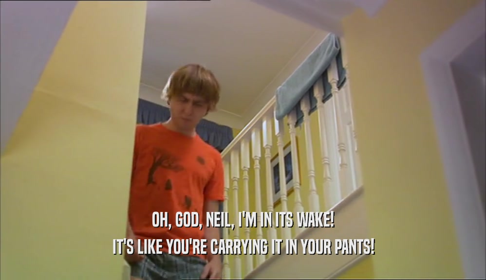 OH, GOD, NEIL, I'M IN ITS WAKE! IT'S LIKE YOU'RE CARRYING IT IN YOUR PANTS! 