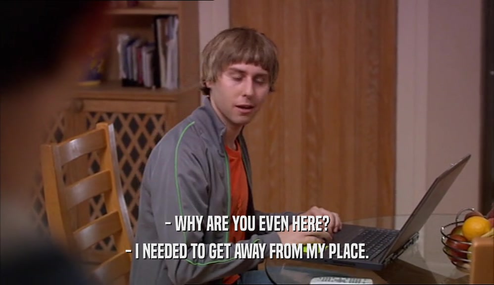 - WHY ARE YOU EVEN HERE? - I NEEDED TO GET AWAY FROM MY PLACE. 