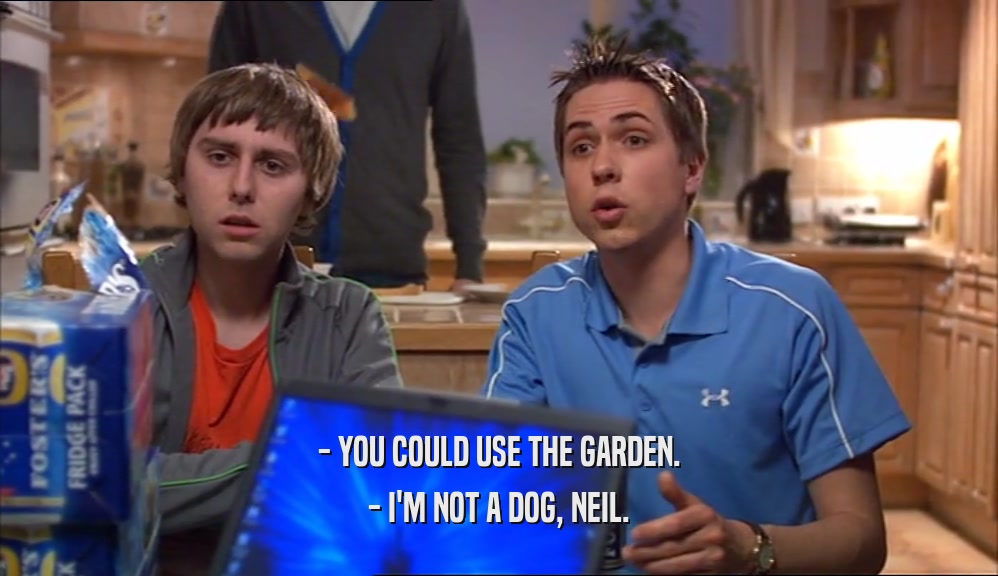- YOU COULD USE THE GARDEN. - I'M NOT A DOG, NEIL. 