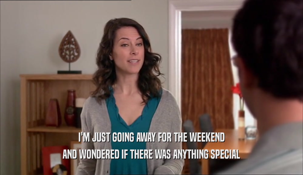 I'M JUST GOING AWAY FOR THE WEEKEND AND WONDERED IF THERE WAS ANYTHING SPECIAL 