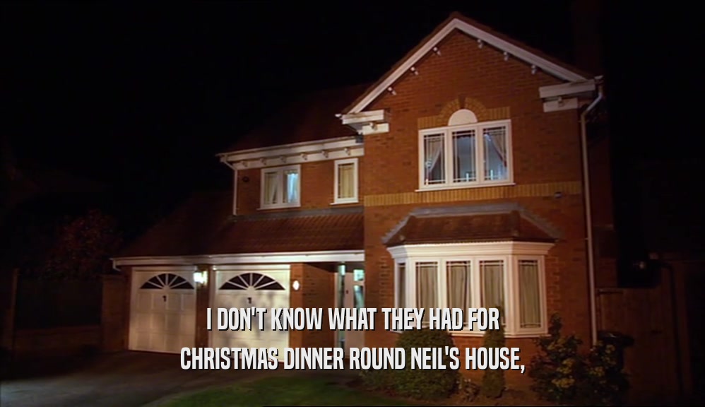 I DON'T KNOW WHAT THEY HAD FOR CHRISTMAS DINNER ROUND NEIL'S HOUSE, 