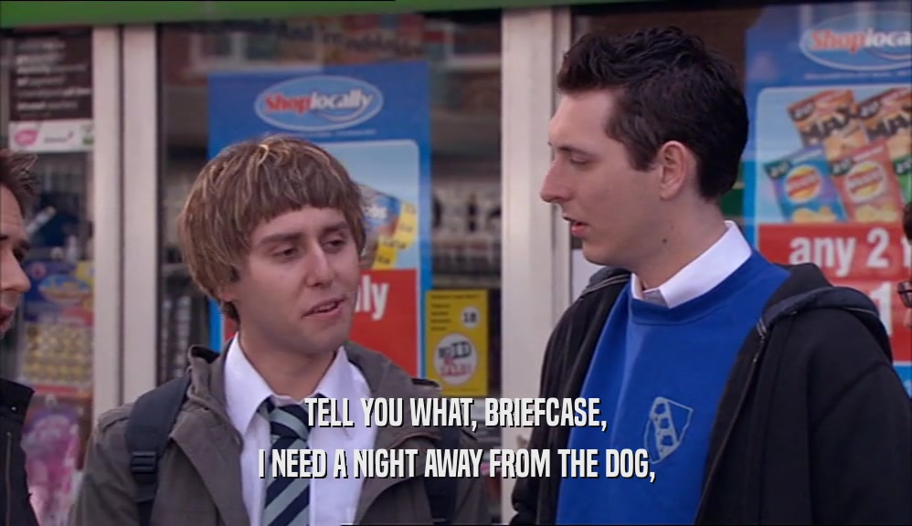 TELL YOU WHAT, BRIEFCASE, I NEED A NIGHT AWAY FROM THE DOG, 