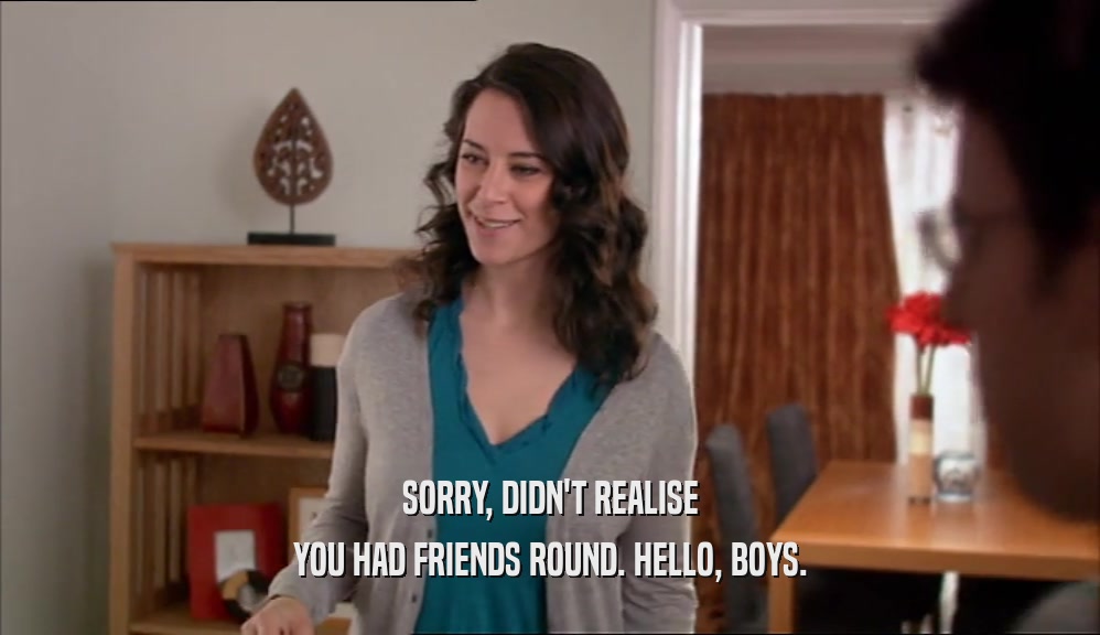 SORRY, DIDN'T REALISE YOU HAD FRIENDS ROUND. HELLO, BOYS. 