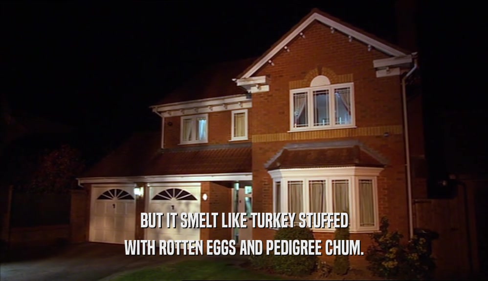 BUT IT SMELT LIKE TURKEY STUFFED WITH ROTTEN EGGS AND PEDIGREE CHUM. 