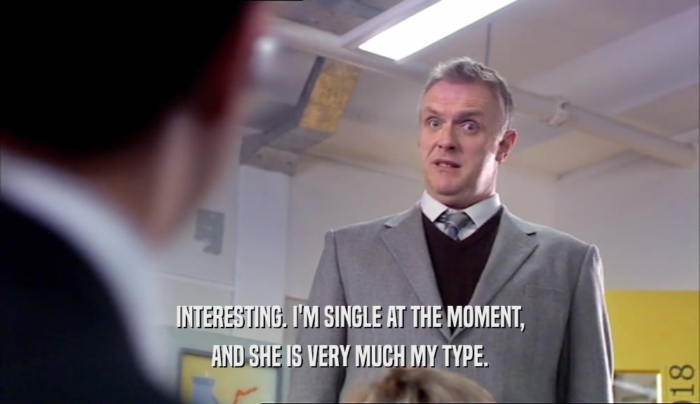 INTERESTING. I'M SINGLE AT THE MOMENT, AND SHE IS VERY MUCH MY TYPE. 