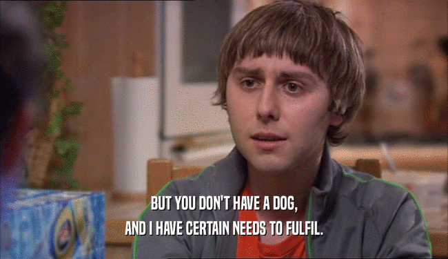 BUT YOU DON'T HAVE A DOG, AND I HAVE CERTAIN NEEDS TO FULFIL. 
