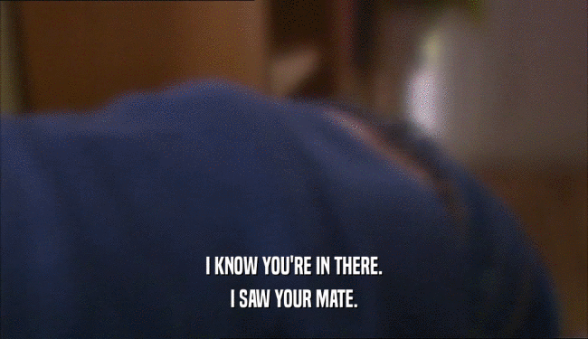 I KNOW YOU'RE IN THERE. I SAW YOUR MATE. 