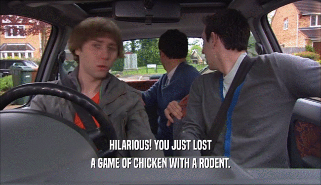 HILARIOUS! YOU JUST LOST
 A GAME OF CHICKEN WITH A RODENT.
 
