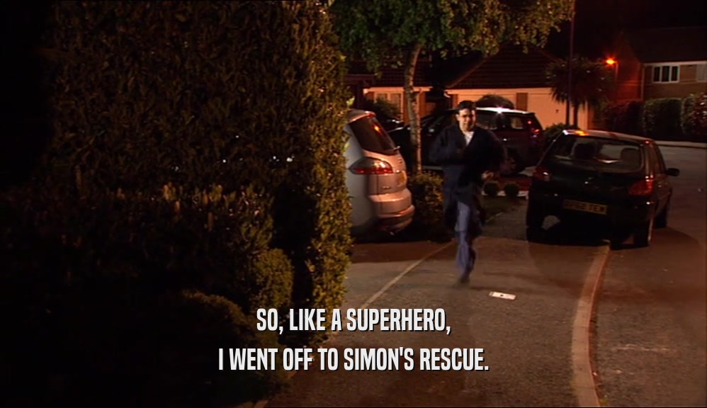 SO, LIKE A SUPERHERO, I WENT OFF TO SIMON'S RESCUE. 