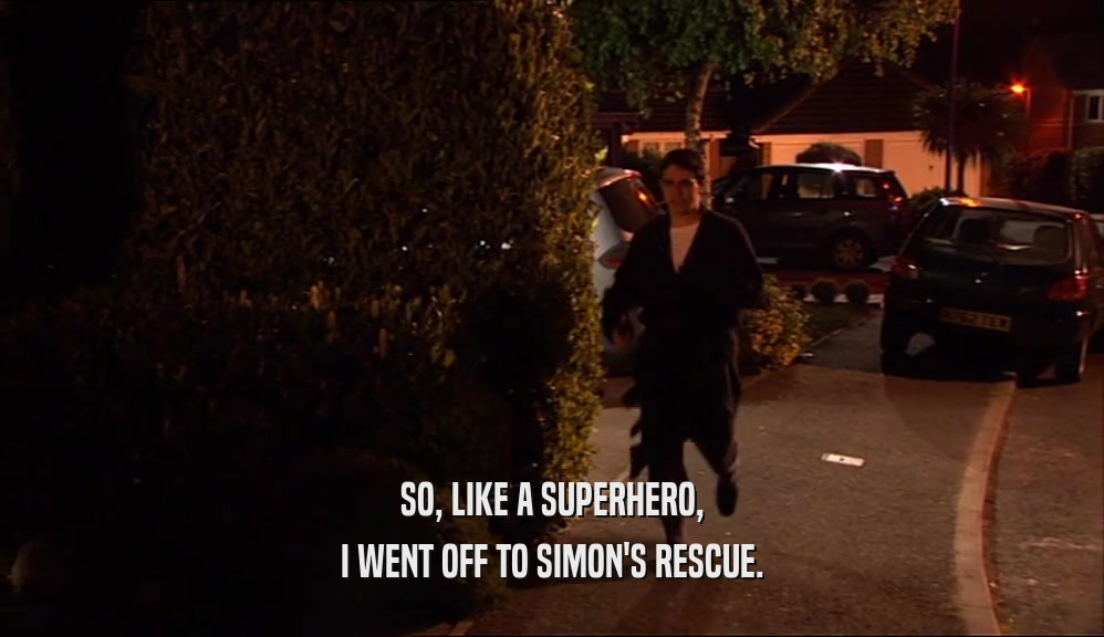 SO, LIKE A SUPERHERO, I WENT OFF TO SIMON'S RESCUE. 