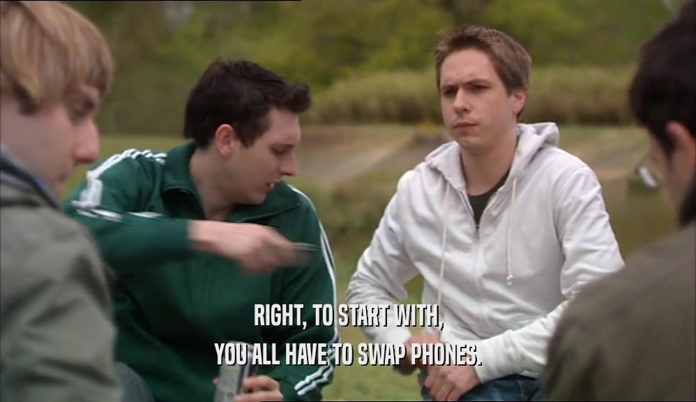 RIGHT, TO START WITH, YOU ALL HAVE TO SWAP PHONES. 