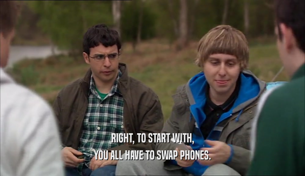 RIGHT, TO START WITH, YOU ALL HAVE TO SWAP PHONES. 