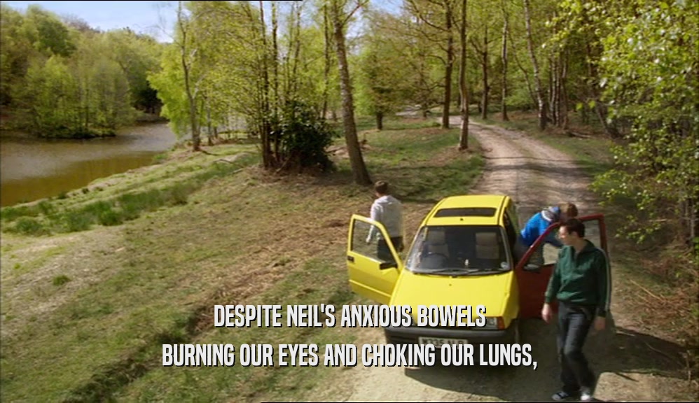 DESPITE NEIL'S ANXIOUS BOWELS BURNING OUR EYES AND CHOKING OUR LUNGS, 