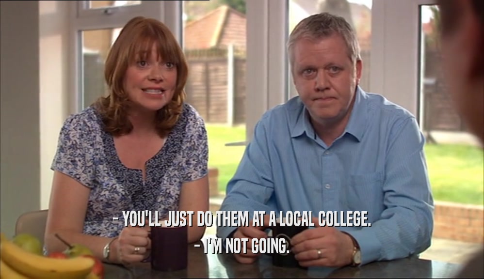 - YOU'LL JUST DO THEM AT A LOCAL COLLEGE. - I'M NOT GOING. 