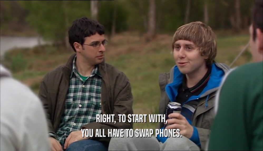 RIGHT, TO START WITH, YOU ALL HAVE TO SWAP PHONES. 