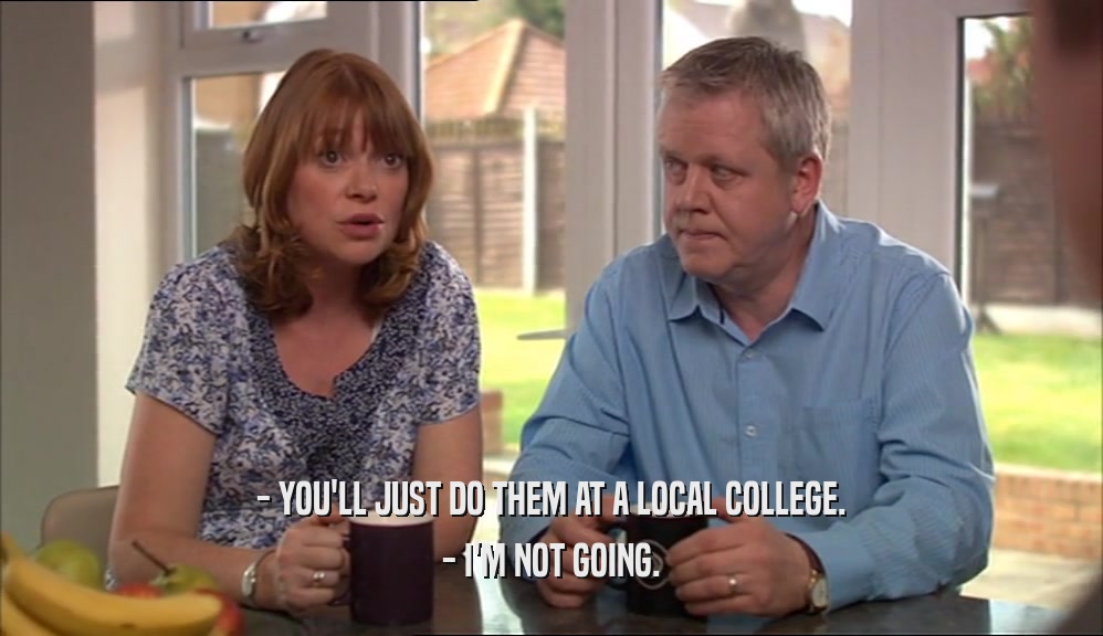 - YOU'LL JUST DO THEM AT A LOCAL COLLEGE. - I'M NOT GOING. 