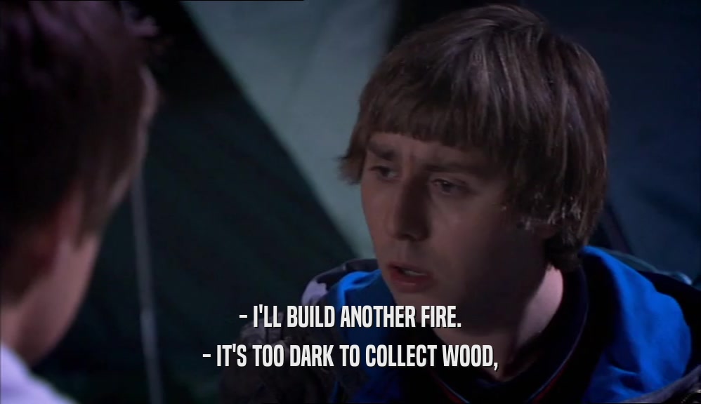 - I'LL BUILD ANOTHER FIRE. - IT'S TOO DARK TO COLLECT WOOD, 