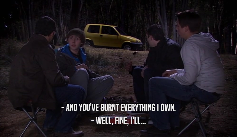 - AND YOU'VE BURNT EVERYTHING I OWN. - WELL, FINE, I'LL... 