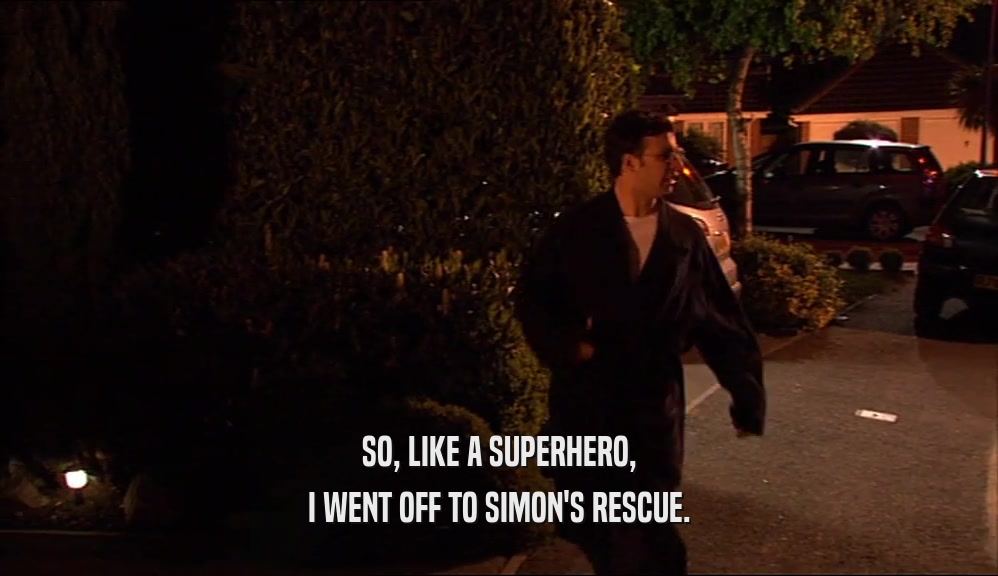 SO, LIKE A SUPERHERO, I WENT OFF TO SIMON'S RESCUE. 