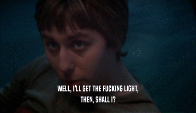 WELL, I'LL GET THE FUCKING LIGHT, THEN, SHALL I? 