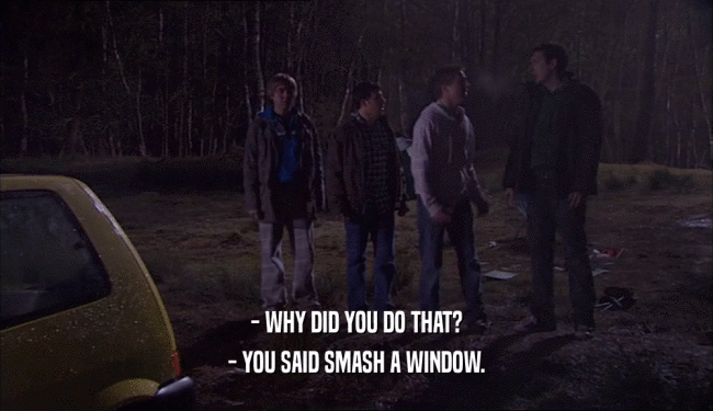- WHY DID YOU DO THAT?
 - YOU SAID SMASH A WINDOW.
 