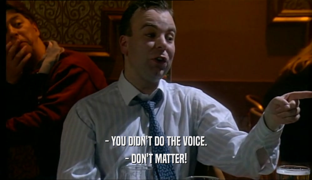- YOU DIDN'T DO THE VOICE. - DON'T MATTER! 