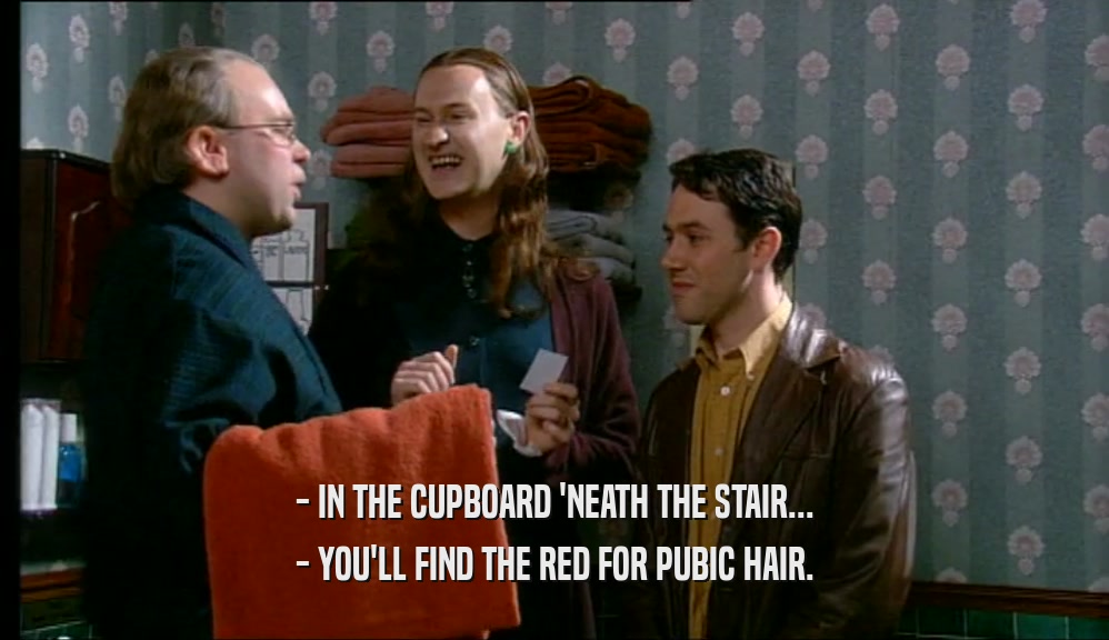 - IN THE CUPBOARD 'NEATH THE STAIR... - YOU'LL FIND THE RED FOR PUBIC HAIR. 
