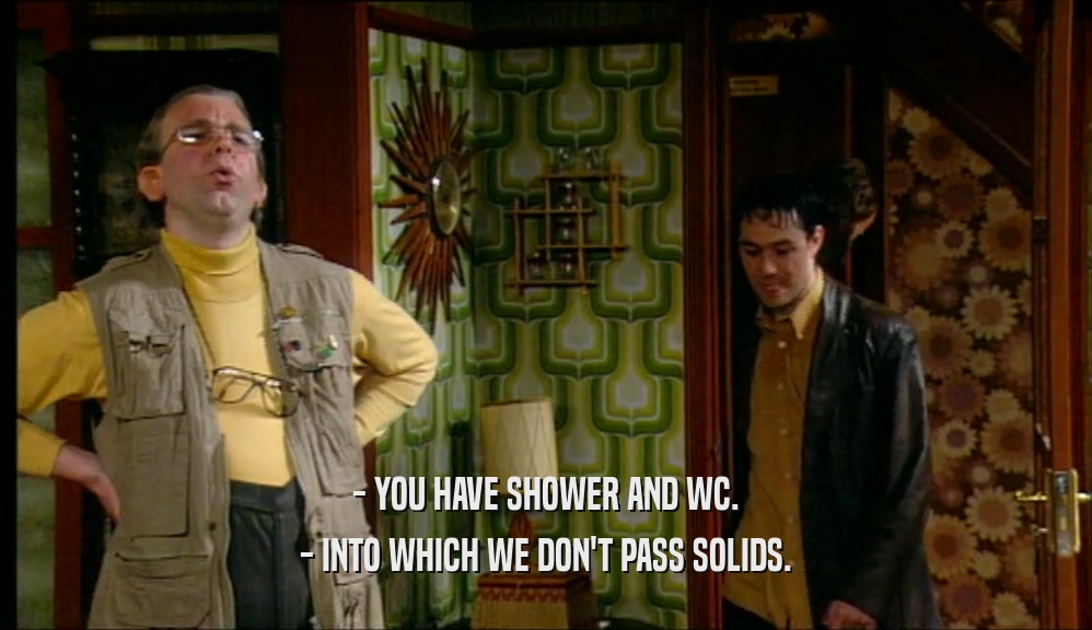 - YOU HAVE SHOWER AND WC. - INTO WHICH WE DON'T PASS SOLIDS. 