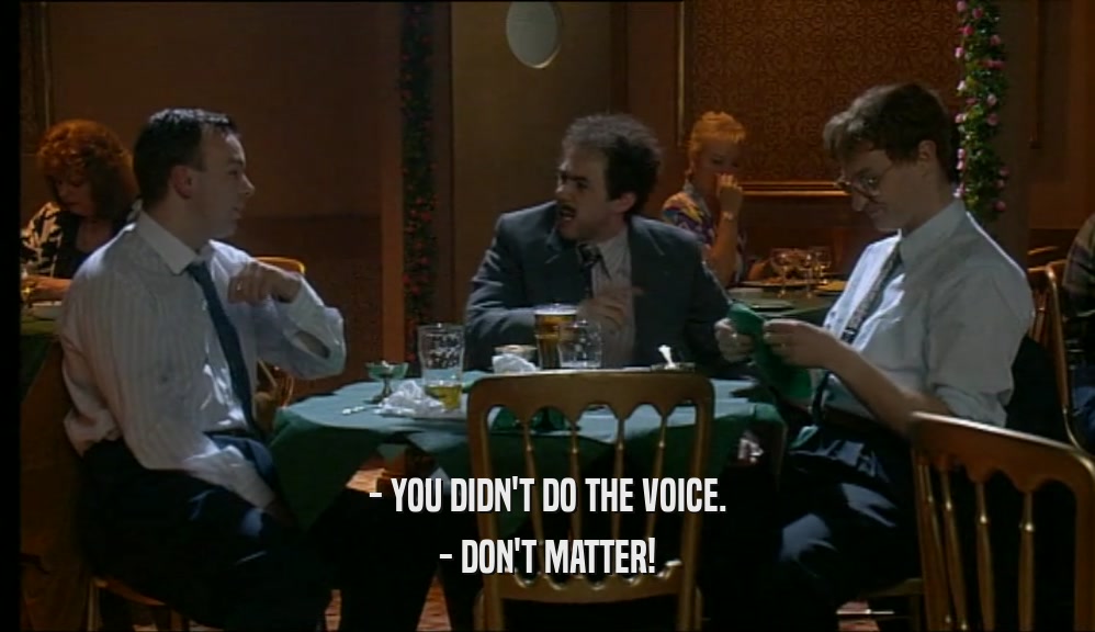 - YOU DIDN'T DO THE VOICE. - DON'T MATTER! 