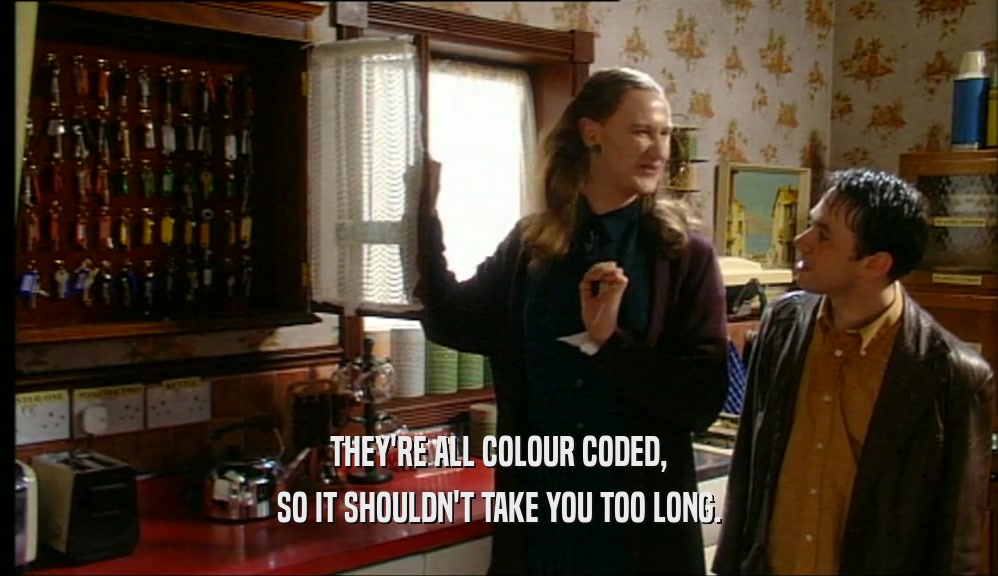 THEY'RE ALL COLOUR CODED, SO IT SHOULDN'T TAKE YOU TOO LONG. 