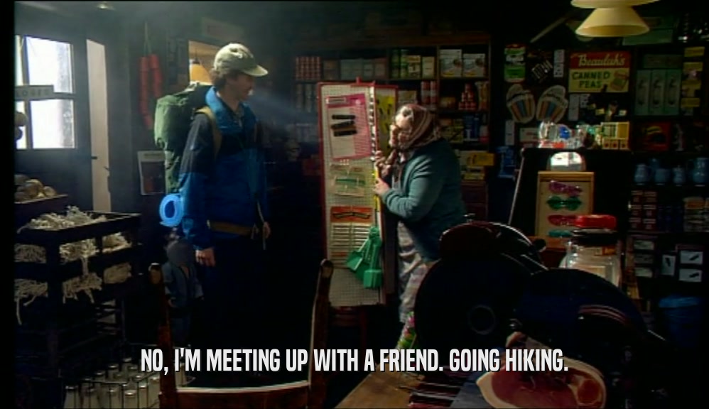 NO, I'M MEETING UP WITH A FRIEND. GOING HIKING.  