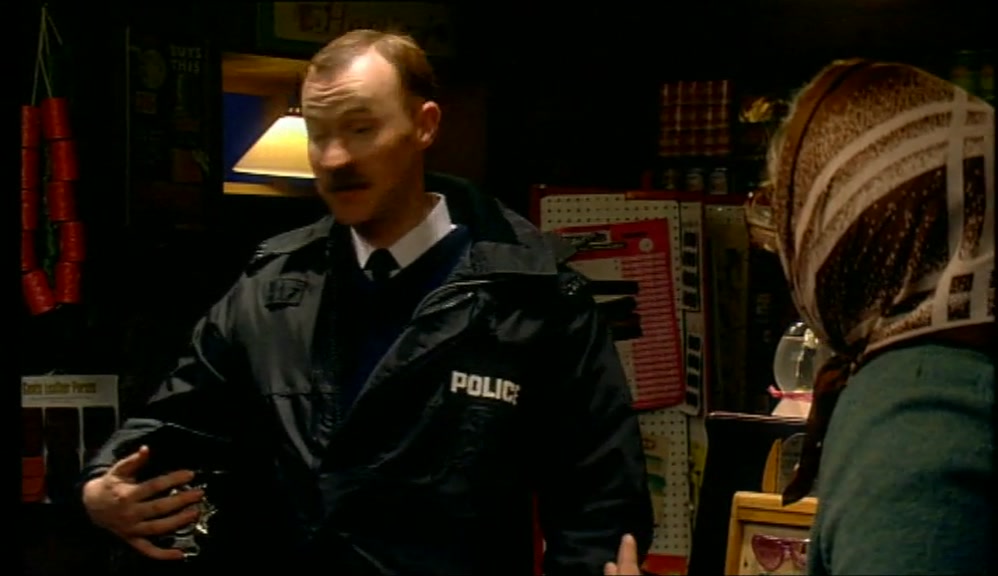 PERHAPS YOUR HUSBAND SAW SOMETHING. IS HE ON THE PREMISES? 