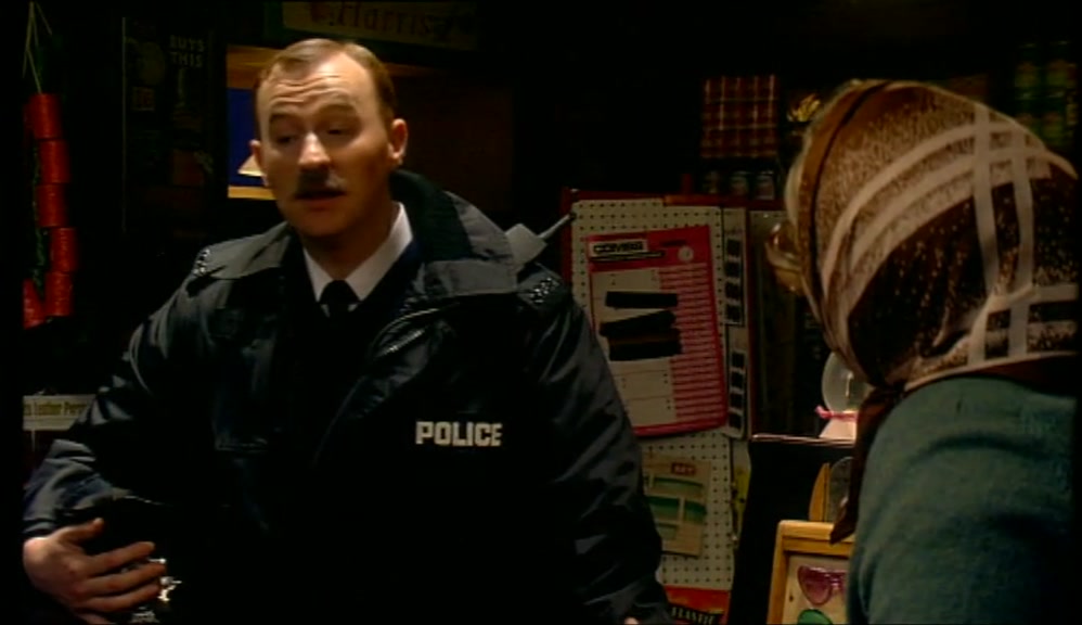 PERHAPS YOUR HUSBAND SAW SOMETHING. IS HE ON THE PREMISES? 