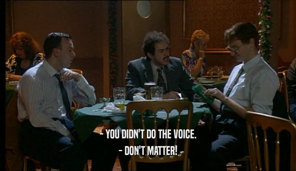 - YOU DIDN'T DO THE VOICE. - DON'T MATTER! 