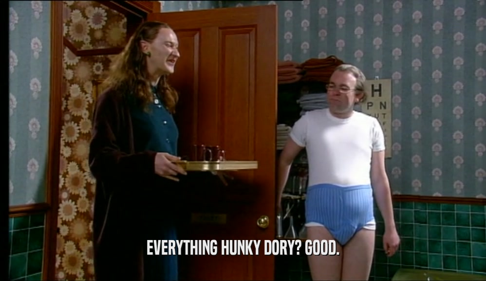 EVERYTHING HUNKY DORY? GOOD.  