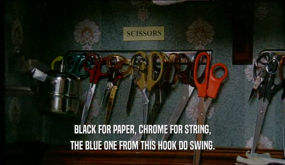 BLACK FOR PAPER, CHROME FOR STRING, THE BLUE ONE FROM THIS HOOK DO SWING. 