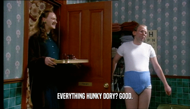 EVERYTHING HUNKY DORY? GOOD.
  