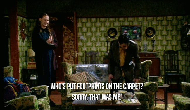 - WHO'S PUT FOOTPRINTS ON THE CARPET?
 - SORRY, THAT WAS ME.
 