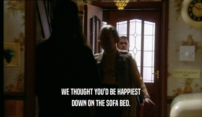 WE THOUGHT YOU'D BE HAPPIEST DOWN ON THE SOFA BED. 