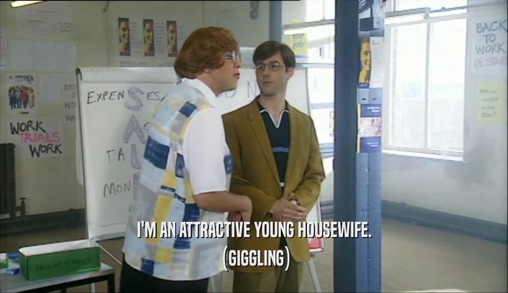 I'M AN ATTRACTIVE YOUNG HOUSEWIFE. (GIGGLING) 