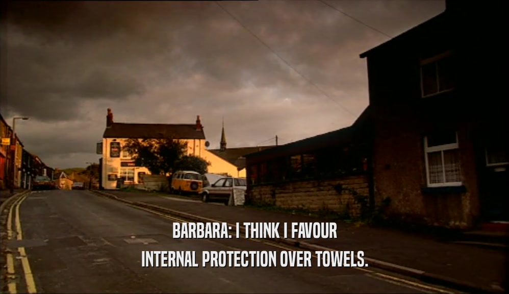 BARBARA: I THINK I FAVOUR INTERNAL PROTECTION OVER TOWELS. 